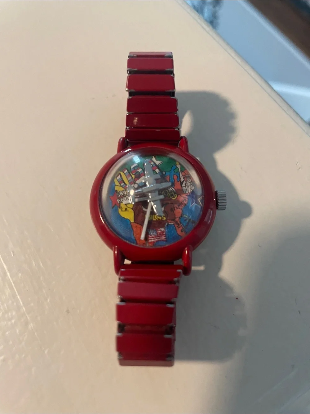 Vintage Swatch Red, Yellow & Green and Quintel Bubble Airplane Watches 2 watches